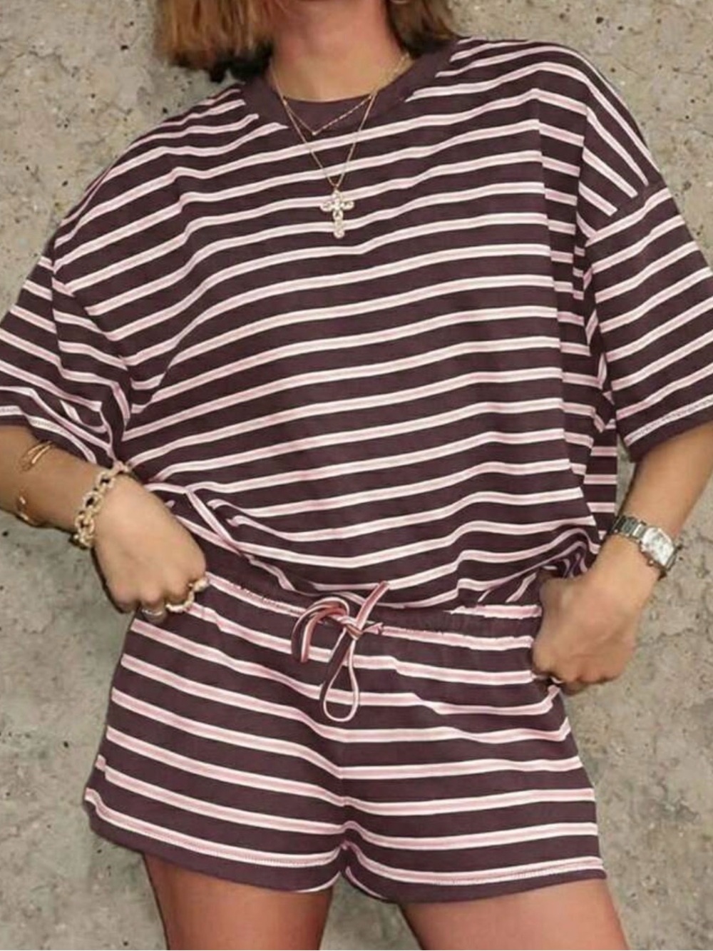 Pink & Brown Striped Set